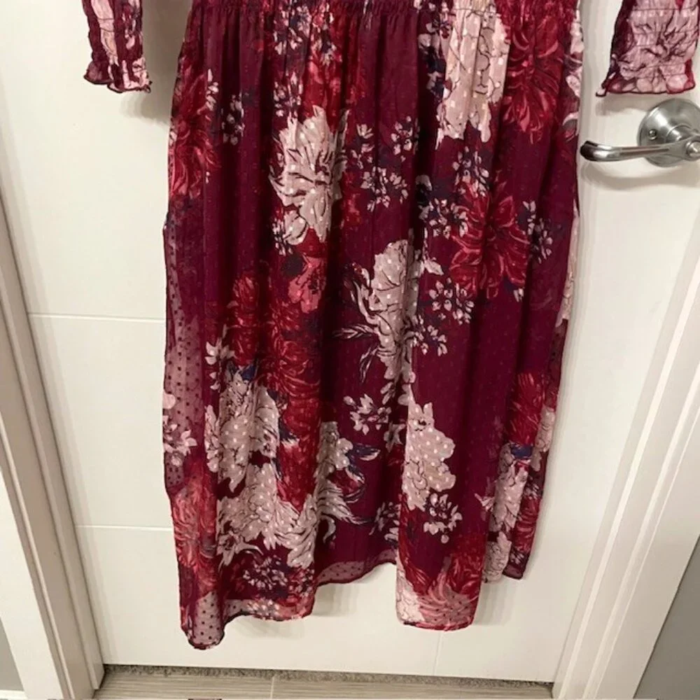 NWT Bishop + Young Cameo Midi Floral Long Sleeve Dress Dahlia Size Large